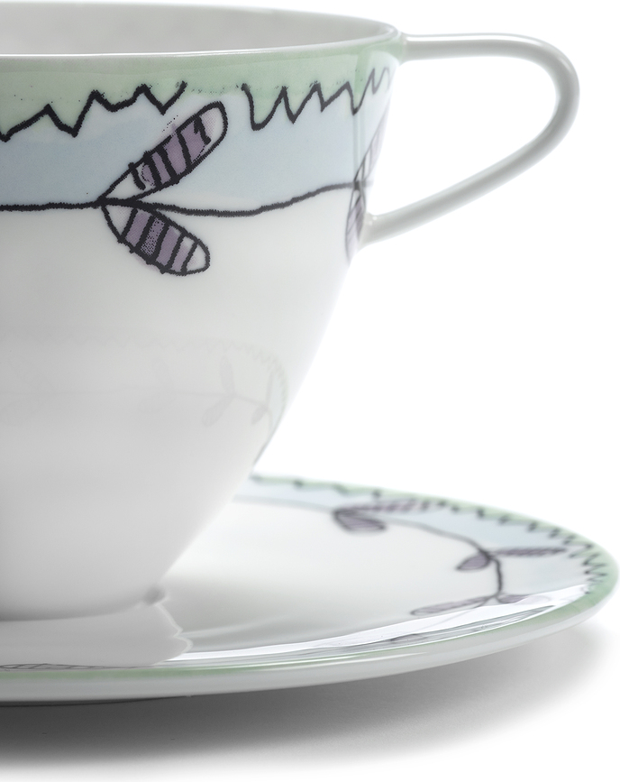 Juego de tazas para cappuccino con platos Midnight Flowers Anemone Milk, 200 ml, pack de 2