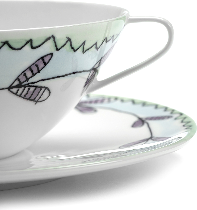 Juego de tazas para consomé con platos Midnight Flowers Blossom Milk 350 ml, 2 unidades