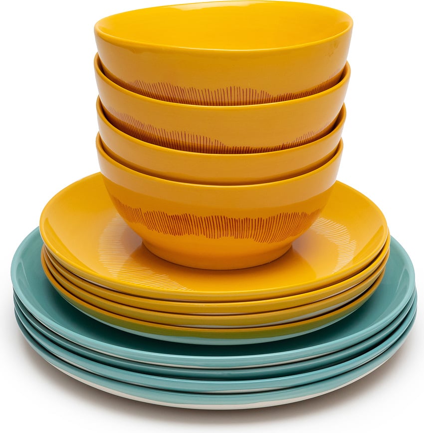 Juego de Vajilla Feast, amarillo y azul, Set de 12 piezas