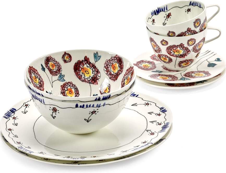 Juego de vajilla Midnight Flowers Anemone Milk, 6 piezas