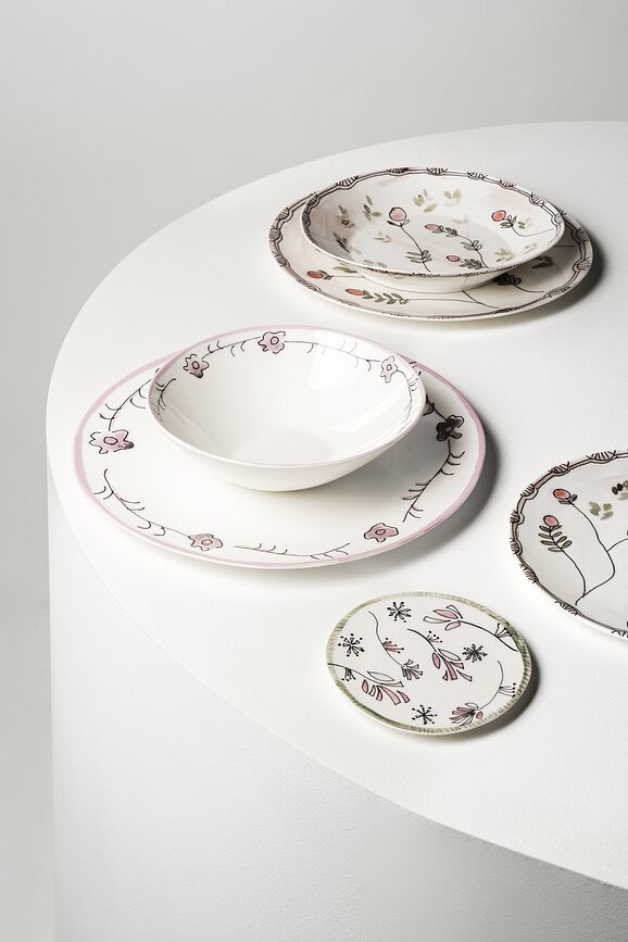 Juego de vajilla Midnight Flowers Dark Viola, 6 piezas