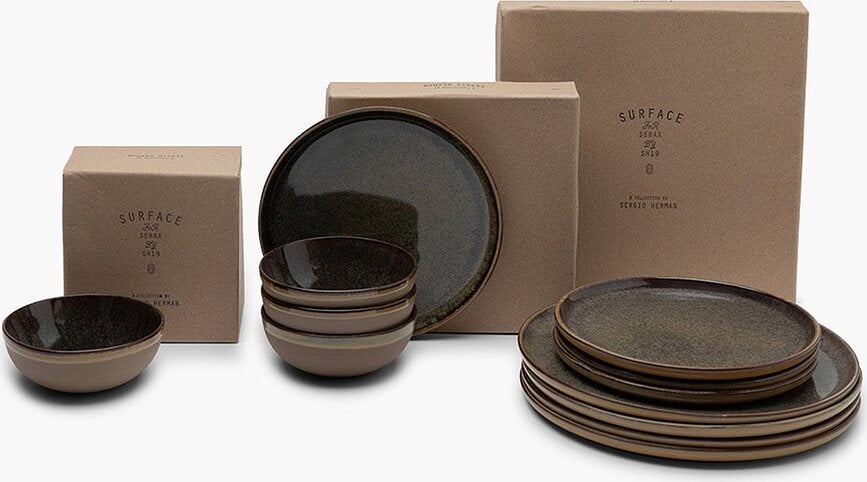 Juego de vajilla Surface, negro-gris, set de 12 piezas