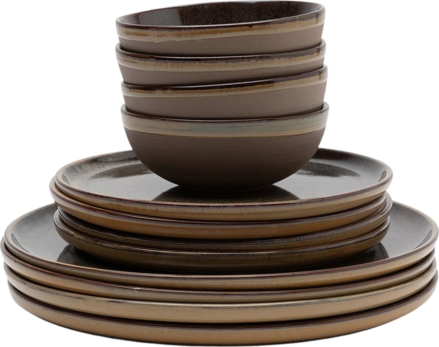 Juego de vajilla Surface, negro-gris, set de 12 piezas