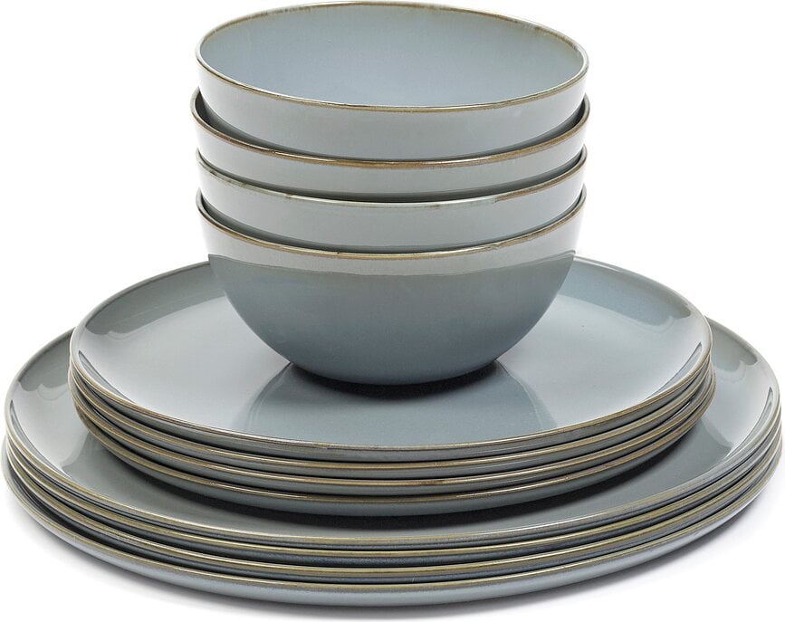 Juego de vajilla Terres de Rêves, gris azulado, set de 12 piezas