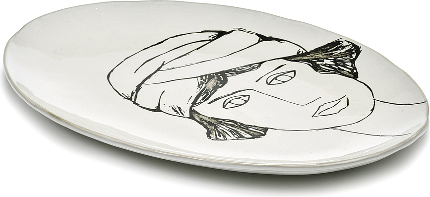 La Mère Plateaux de service ovales 37,5 cm, blanc et noir, lot de 2