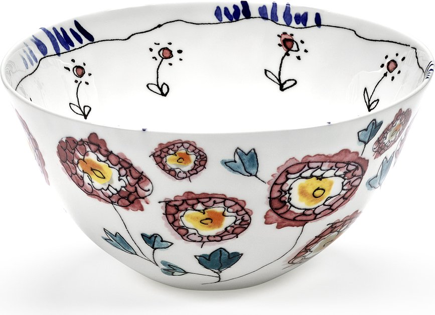 Midnight Flowers Anemone Bols 18 cm, blancs à motif floral, lot de 2