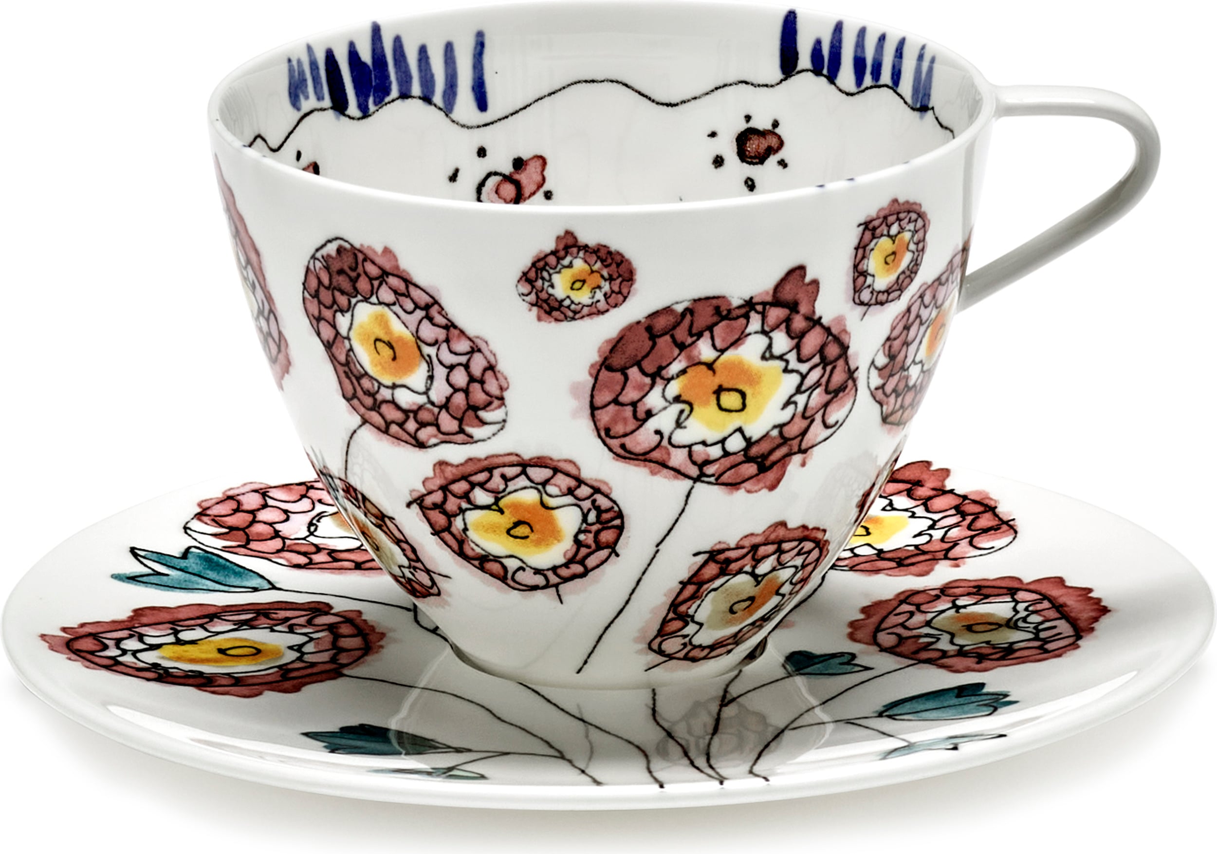 Midnight Flowers Anemone Cappuccinotassen mit Untertassen, 200 ml, 2 St.