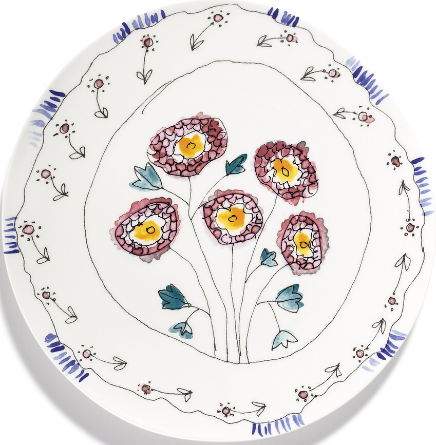 Midnight Flowers Anemone Milk Assiettes de service 31 cm, blanches à motif floral, lot de 2