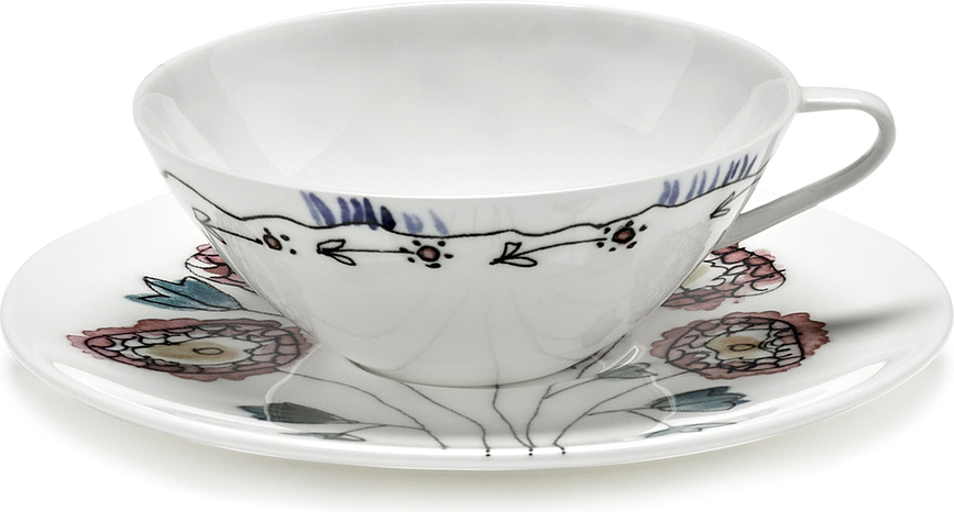 Midnight Flowers Anemone Milk Tasses à café avec soucoupes 100 ml, lot de 2