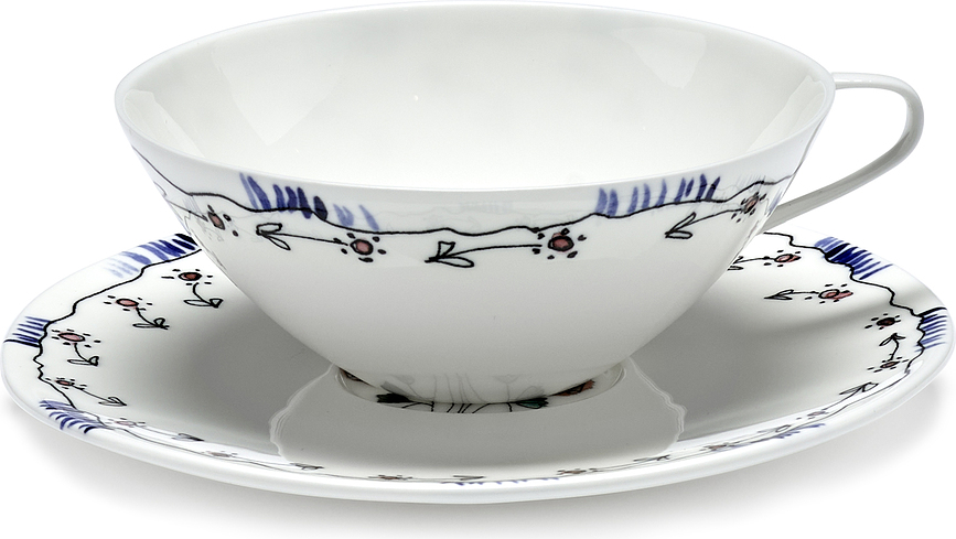 Midnight Flowers Anemone Milk Tasses à thé avec soucoupes 200 ml, blanches à motif floral, lot de 2