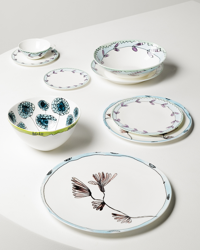 Midnight Flowers Camelia Aubergine Assiettes plates 24 cm, aubergine, lot de 2