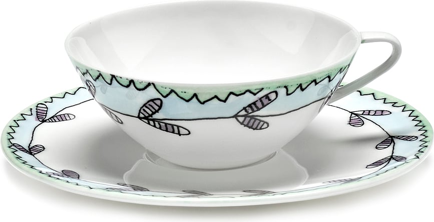 Midnight Flowers Blossom Milk Tasses à café avec soucoupes 100 ml, blanches à motif floral, lot de 2