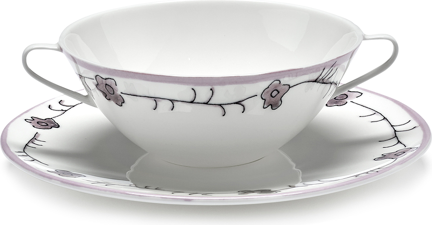 Midnight Flowers Dark Viola Μπολ Σούπας με πιατάκι, 350 ml, 2 τμχ