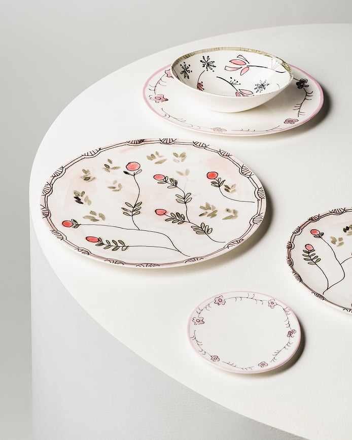 Midnight Flowers Camelia Aubergine Krožniki za zajtrk, 20 cm, barva jajčevca, 2 kosa