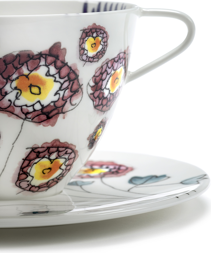 Midnight Flowers Anemone Milk Φλιτζάνια για cappuccino με πιατάκια, 200 ml, λευκά, 2 τμχ