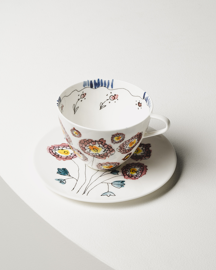 Midnight Flowers Anemone Milk Φλιτζάνια για cappuccino με πιατάκια, 200 ml, λευκά, 2 τμχ