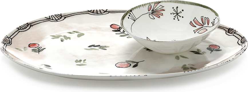 Midnight Flowers Camelia Πιατέλα οβάλ, 35 εκ., μελιτζανί