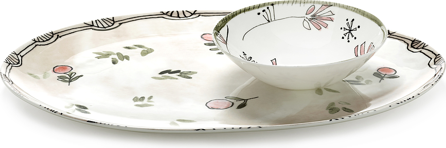 Midnight Flowers Camelia Aubergine Plat de Service ovale, 46,5 cm