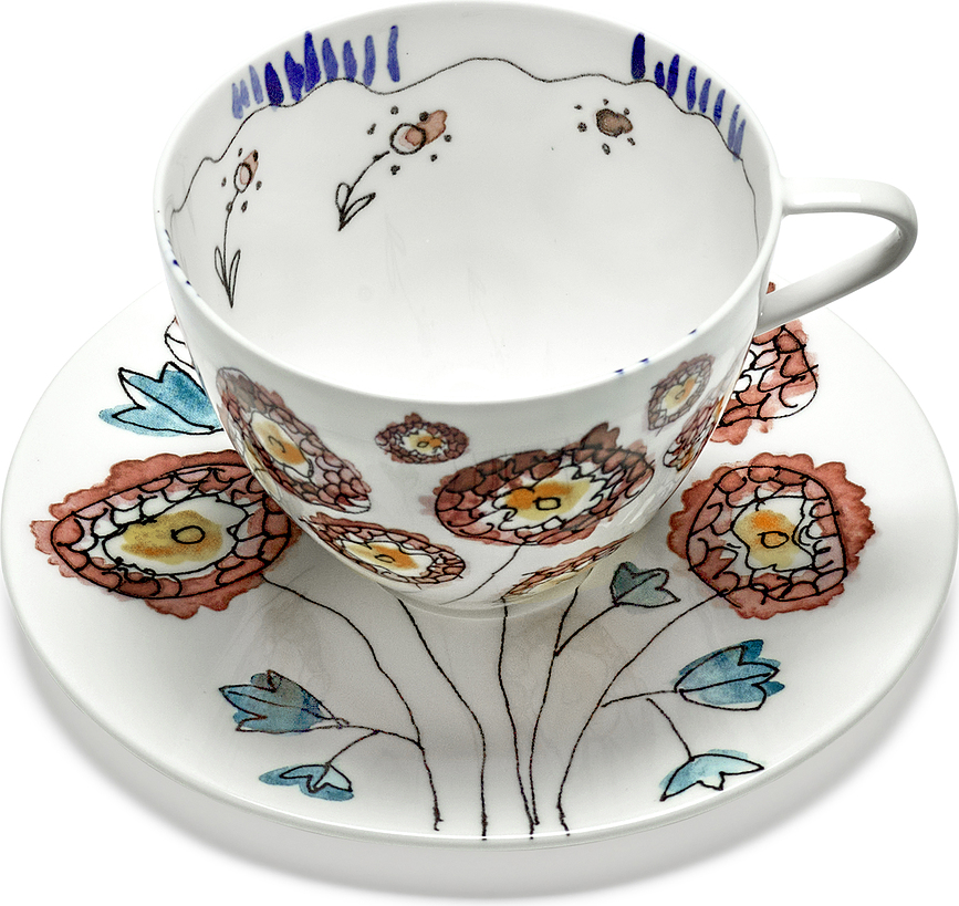 Midnight Flowers Šalice za cappuccino s tanjurićima 200 ml Set od 4 dijela