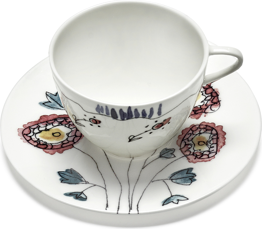 Midnight Flowers Blossom Milk Skodelica s krožnikom za kavo, 80 ml, 2 kosa