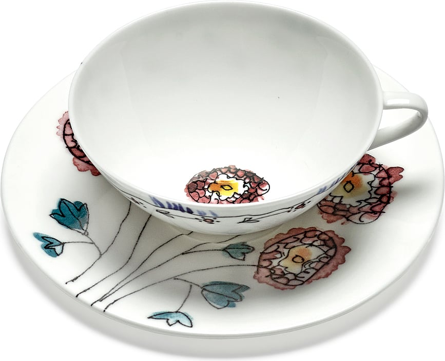 Midnight Flowers Blossom Milk Tasses à café avec soucoupes 100 ml, blanches à motif floral, lot de 2