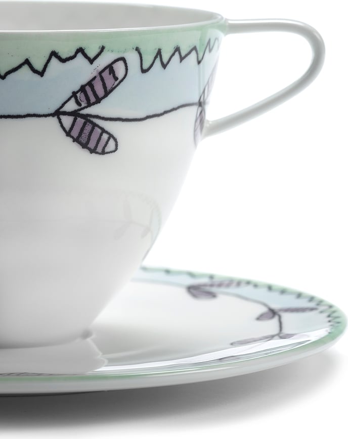 Midnight Flowers Anemone Milk Tasses à cappuccino avec soucoupes 200 ml, blanches à motif floral, lot de 2