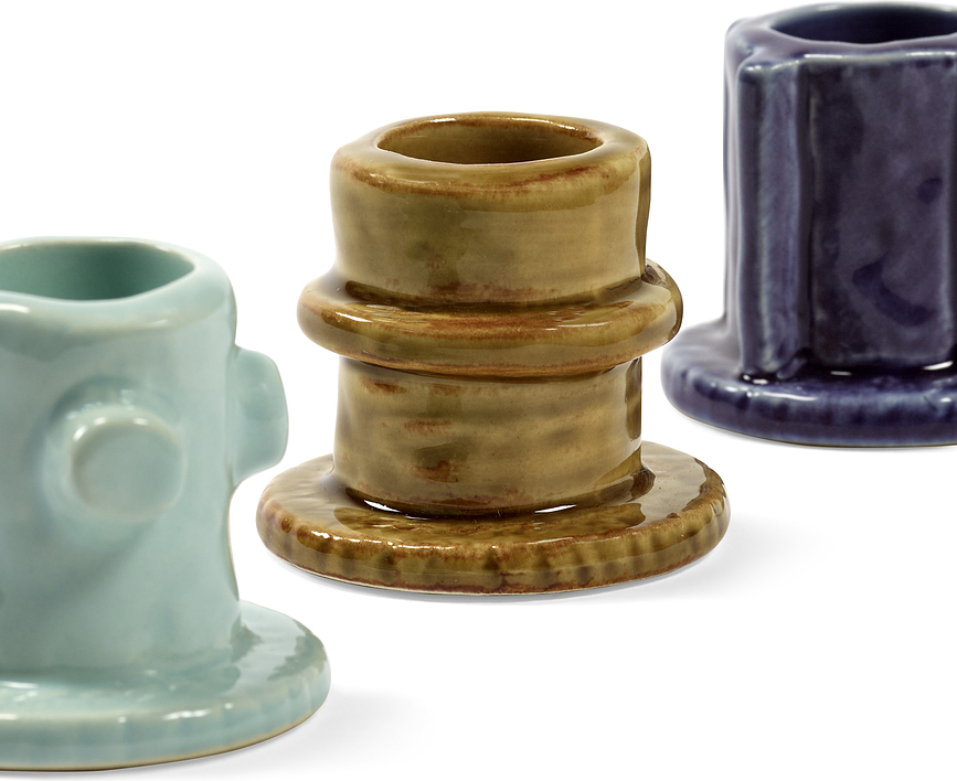 Molly Bougeoirs pour bougies classiques, bleus et marrons, Lot de 3