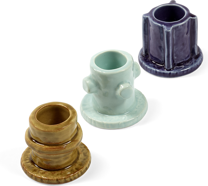 Molly Bougeoirs pour bougies classiques, bleus et marrons, Lot de 3