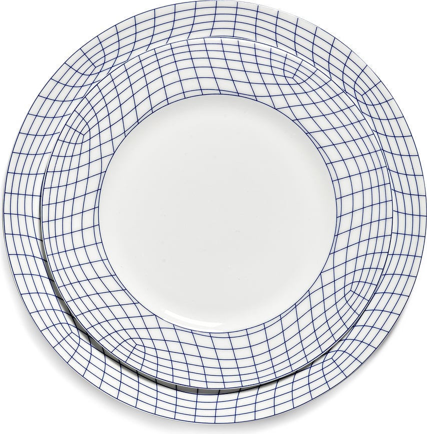 Nido Assiettes plates 24 cm, blanc et bleu, lot de 4