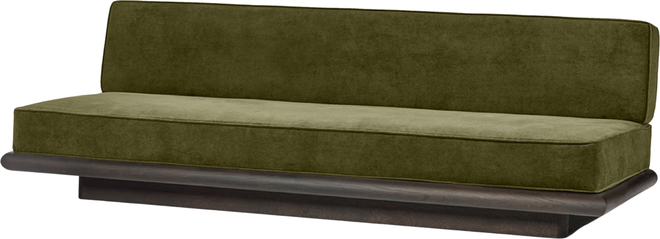 Ono Sofa Velvet 234 cm, dunkelgrün, dunkle Eiche