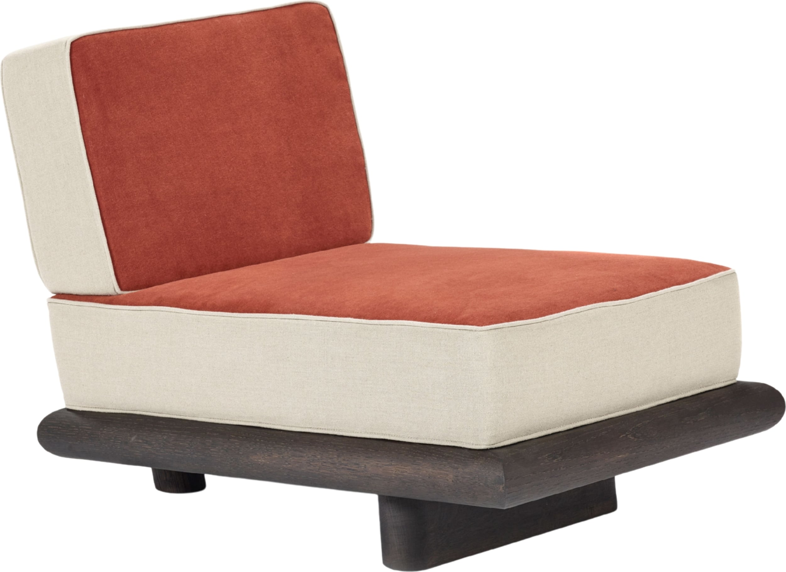 Ono Velvet Einsitzer Sofa 95 cm, Orange-Creme, dunkle Eiche