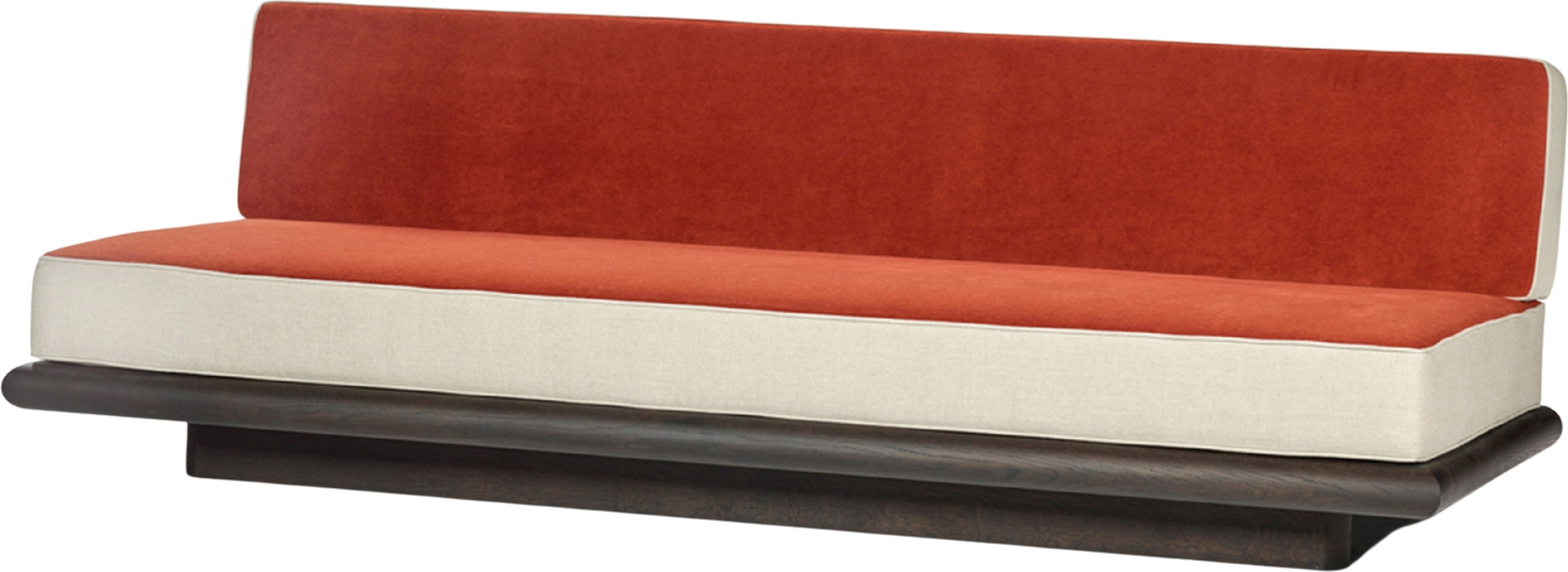 Ono Velvet Sofa 234 cm, orange-cremefarben, dunkle Eiche