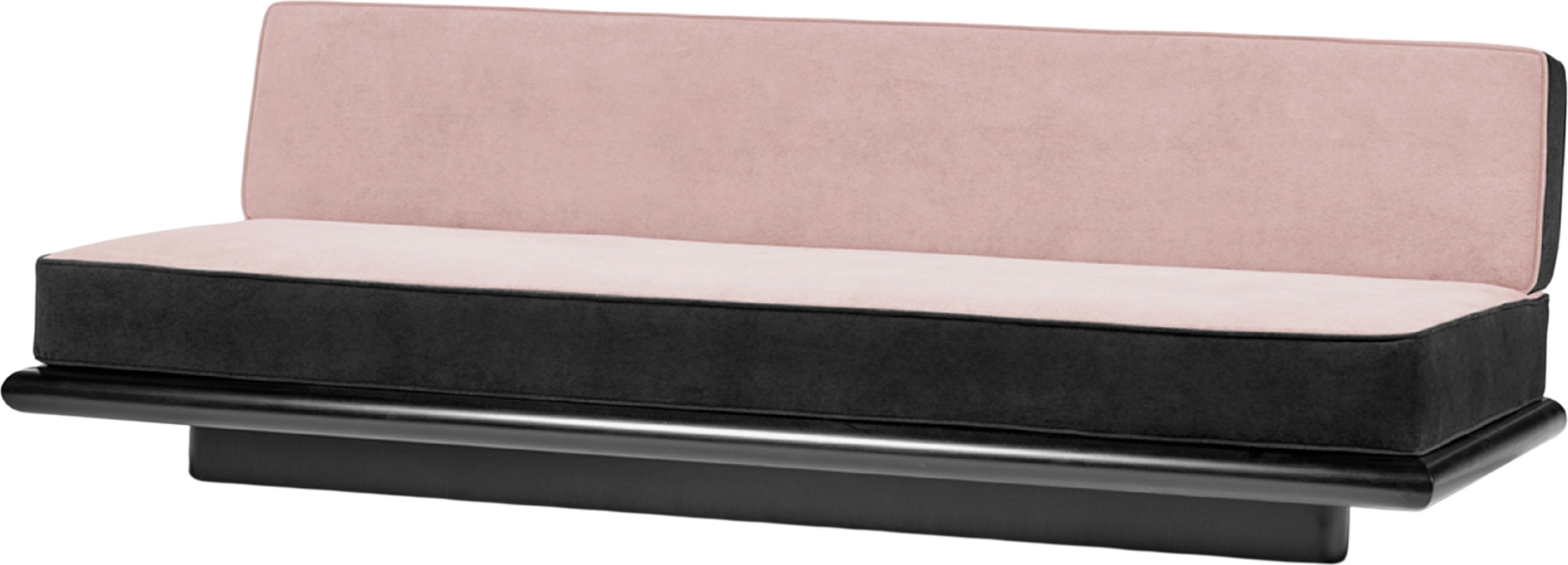 Ono Velvet Sofa 234 cm, rosa-schwarz, schwarze Eiche