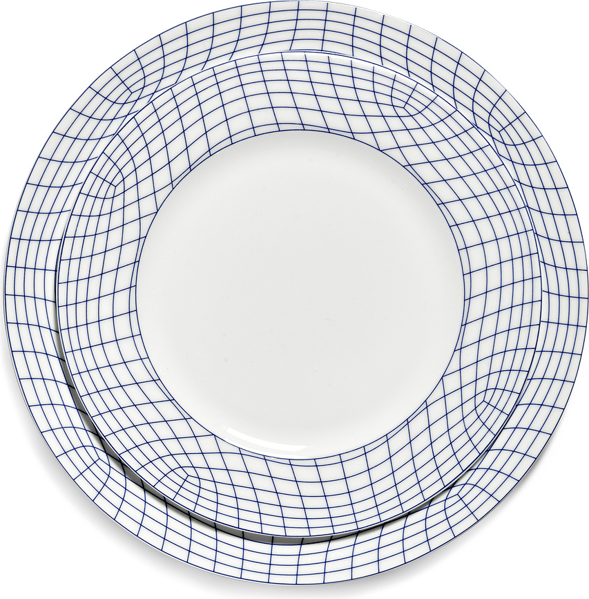 Plato Llano Nido 02, 29 cm, blanco y azul