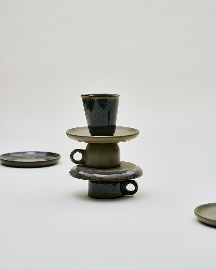 Platos de Aperitivo Surface, 16 cm, negro y gris, 4 unidades