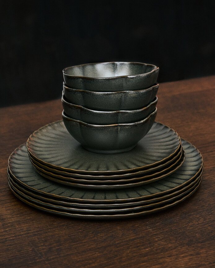 Platos de Desayuno Inku, 21 cm, verde oscuro, 4 unidades