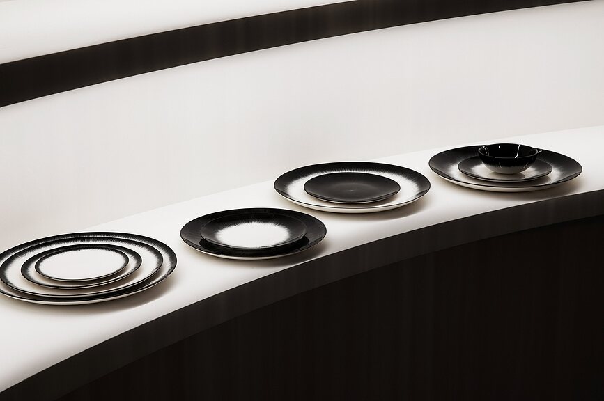 Platos de Postre Dé 6, 14 cm, blanco y negro, 2 unidades