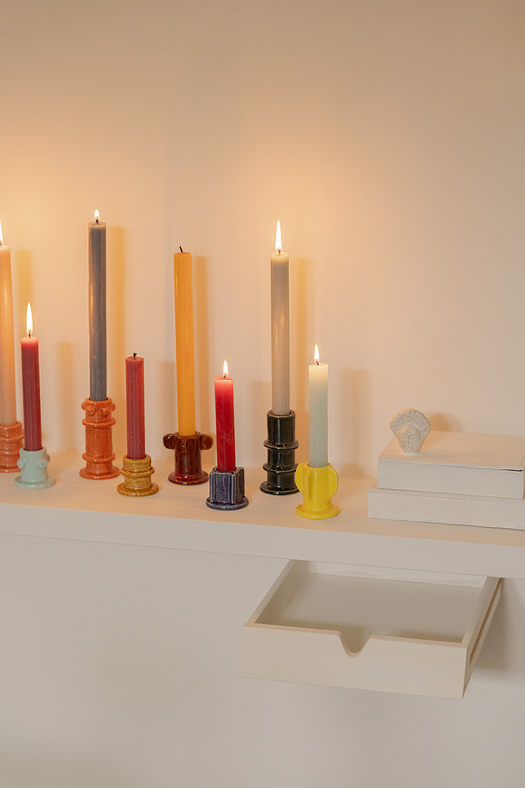 Portavelas para velas clásicas Molly, azul y marrón, 3 unidades