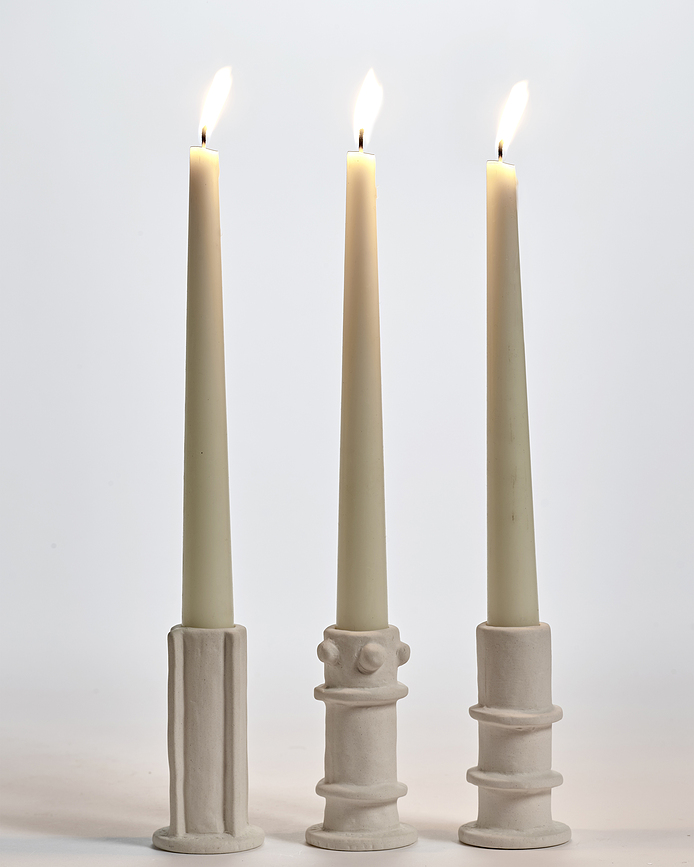 Portavelas para velas clásicas Molly, 6,5 cm, beige, 3 unidades