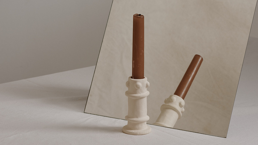 Portavelas para velas clásicas Molly, 6,5 cm, beige, 3 unidades