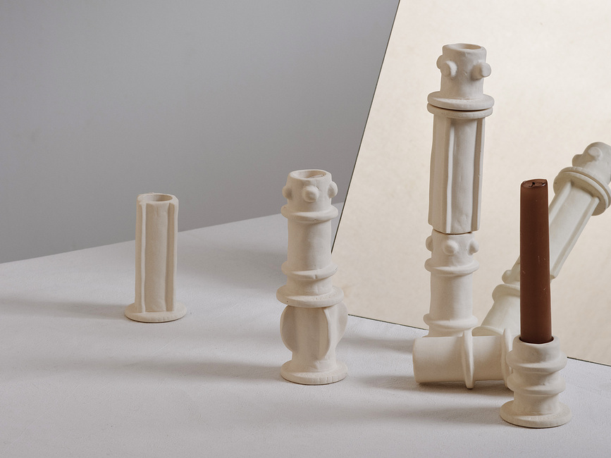 Portavelas para velas clásicas Molly, 6,5 cm, beige, 3 unidades