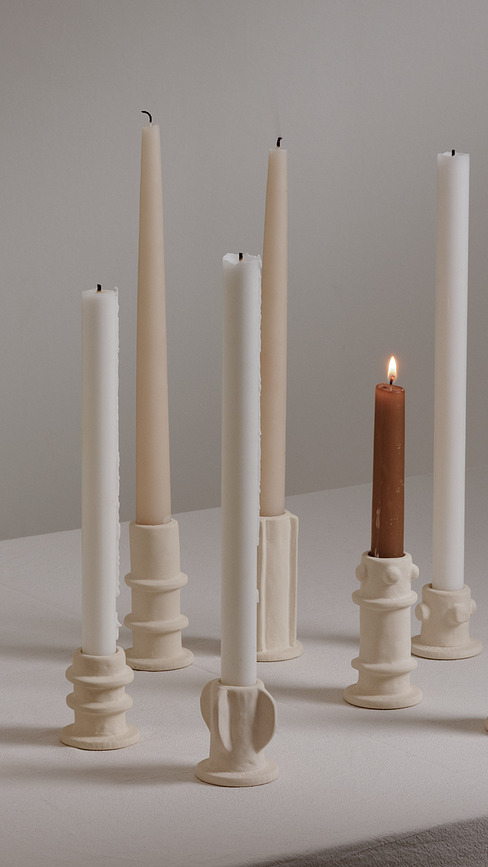 Portavelas para velas clásicas Molly, 6,5 cm, beige, 3 unidades
