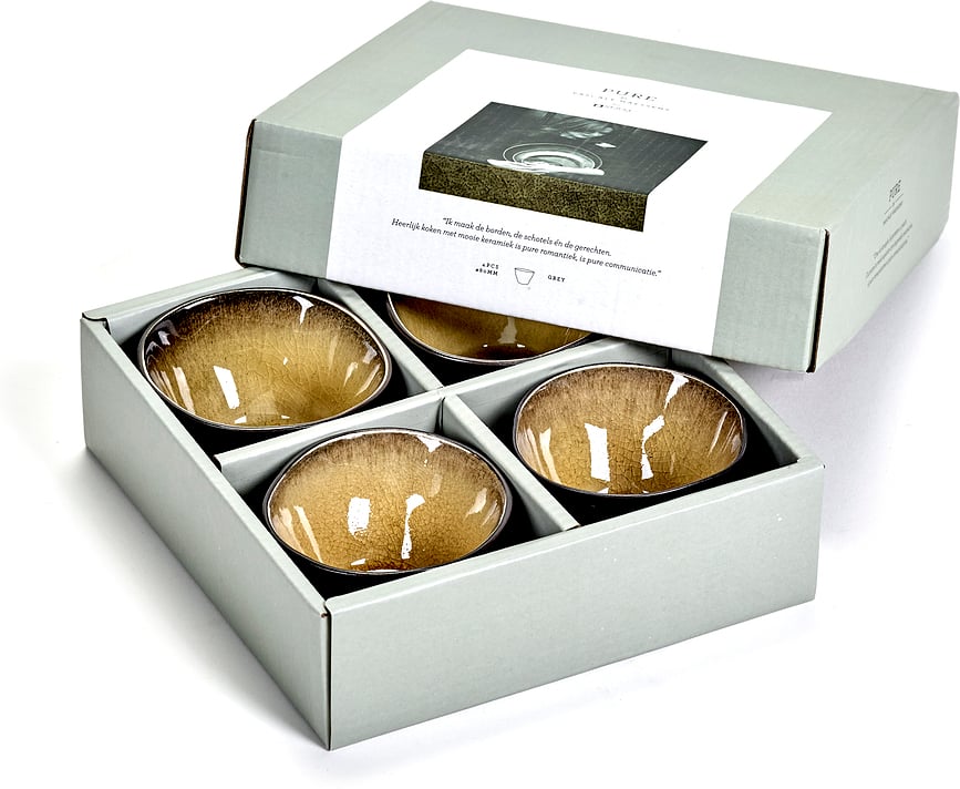 Pure Bols 7,6 cm, marron et jaunes, Lot de 4