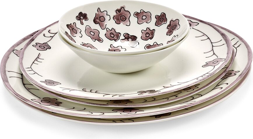 Service de vaisselle Midnight Flowers Dark Viola, 6 pièces