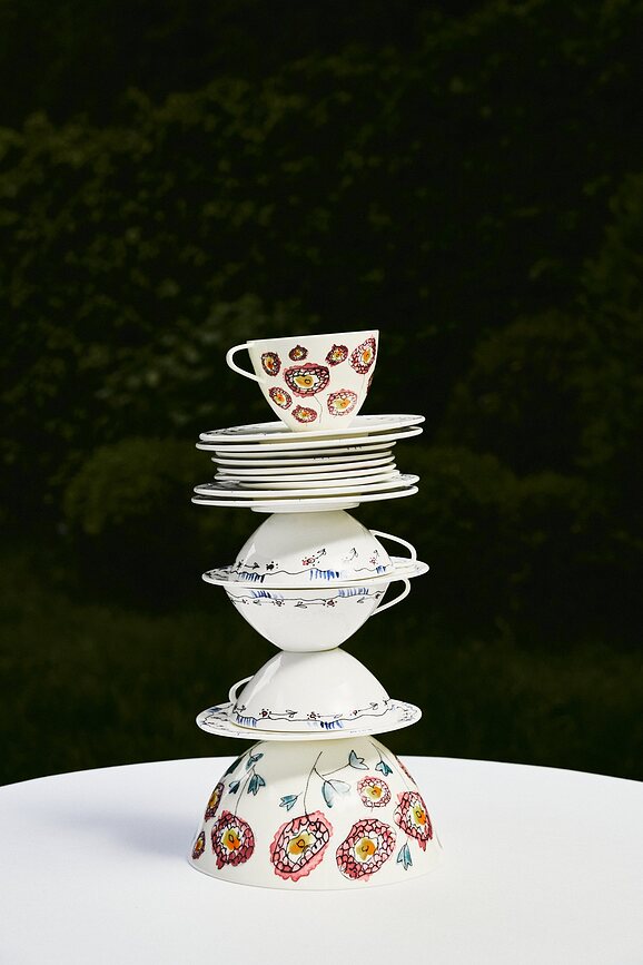 Set di stoviglie Midnight Flowers Anemone Milk, 6 pezzi