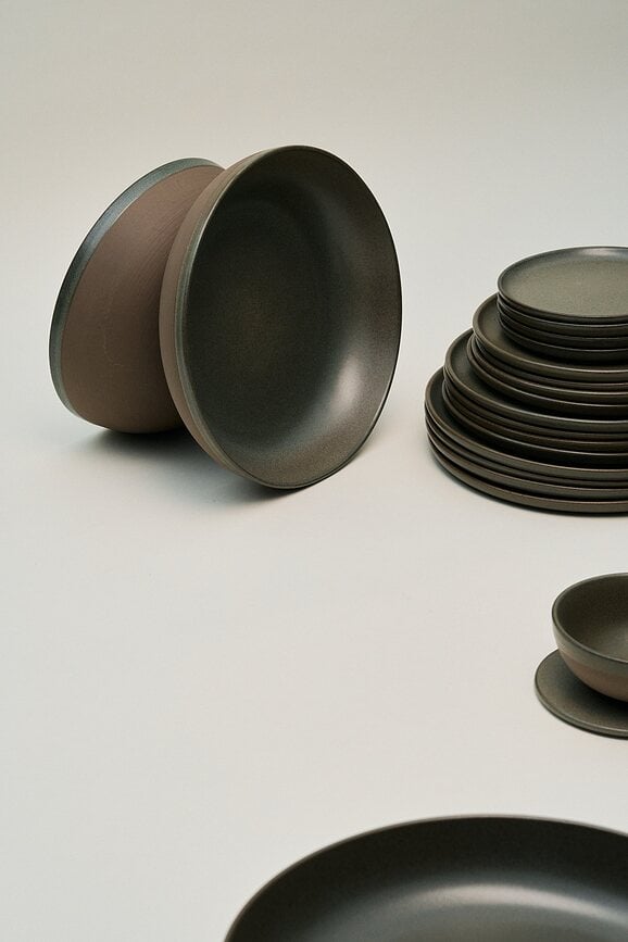 Surface Assiettes creuses, 16 cm, noires et grises, Lot de 4