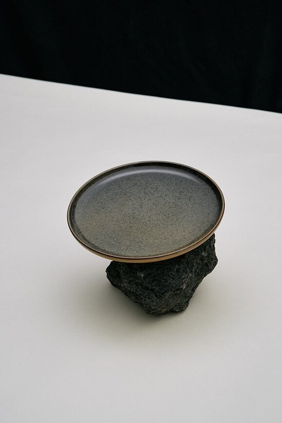 Surface Assiettes Plates 27 cm, noir et gris, Lot de 4