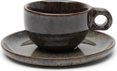 Kaffeetassen Surface Cappuccinotassen Mit Untertassen, 230 Ml, Schwarz-grau, 4 St.