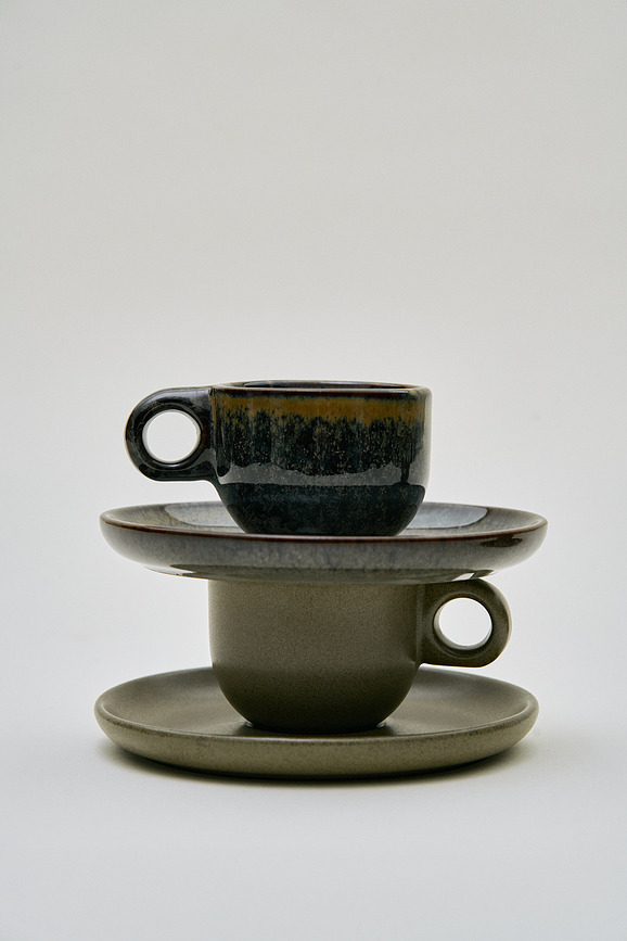 Surface Φλιτζάνι για καφέ lungo με πιατάκι, 130 ml, μαύρο-γκρι, 2 τμχ