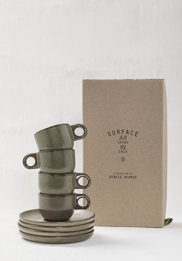 Surface Φλιτζάνι για καπουτσίνο με πιατάκι, 230 ml, μαύρο-γκρι, 2 τμχ